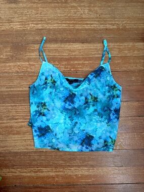 Forever 21 Blue Watercolor Floral Cami Cowl Neck Tank Top Size Small